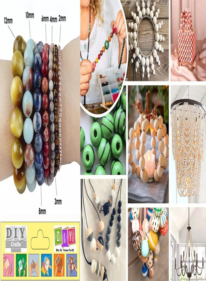 دي آي واي كرافتس مجموعة خرز خشبي طبيعي غير مصقول وغير مصنف، 130 قطعة، خرز خشبي دائري سائب، خرز فاصل خشبي، كرة خشبية مستديرة لصنع الحرف اليدوية والزينة، تشكيلة عشوائية متنوعة، رقم المنتج 1، تحتوي على 130 قطعة. - Image 5